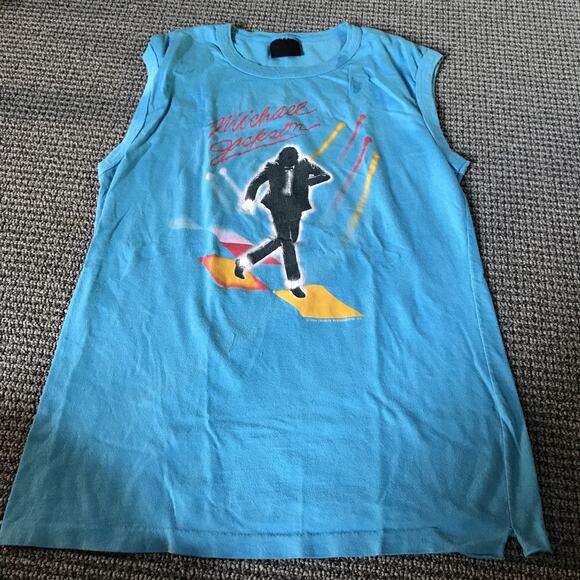 Michael Jackson 1984 Victory Your Tank Top Large Teal VINTAGE - Picture 1 of 7